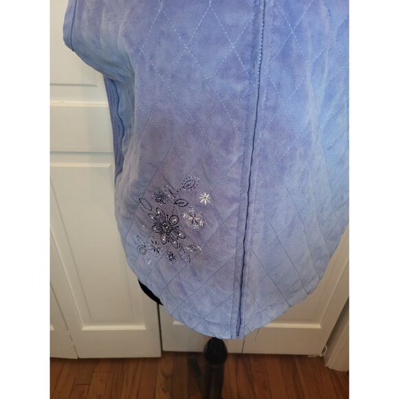 Baby Blue Quilted Faux Suede Embellished Zipper Sweater Vest Alfred Dunner 8 - Picture 4 of 7